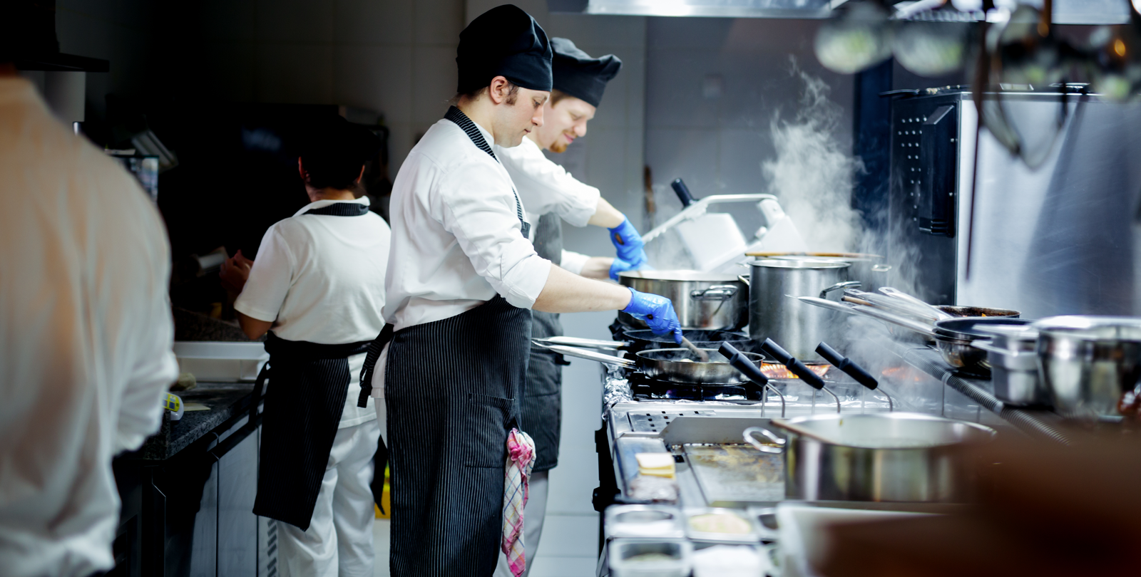 Chefs in a commercial kitchen